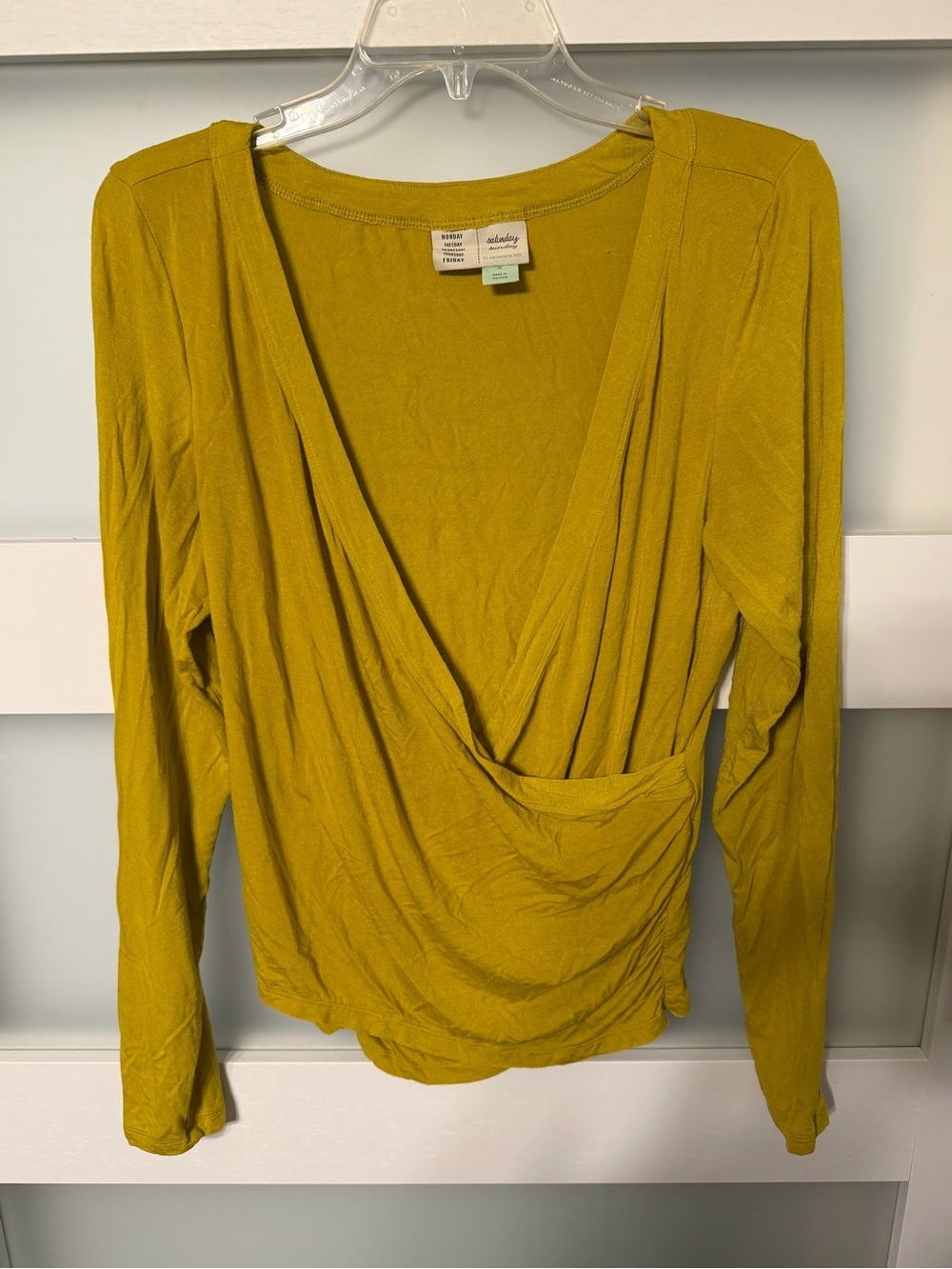 Anthropologie mustard draped wrap long sleeve tee